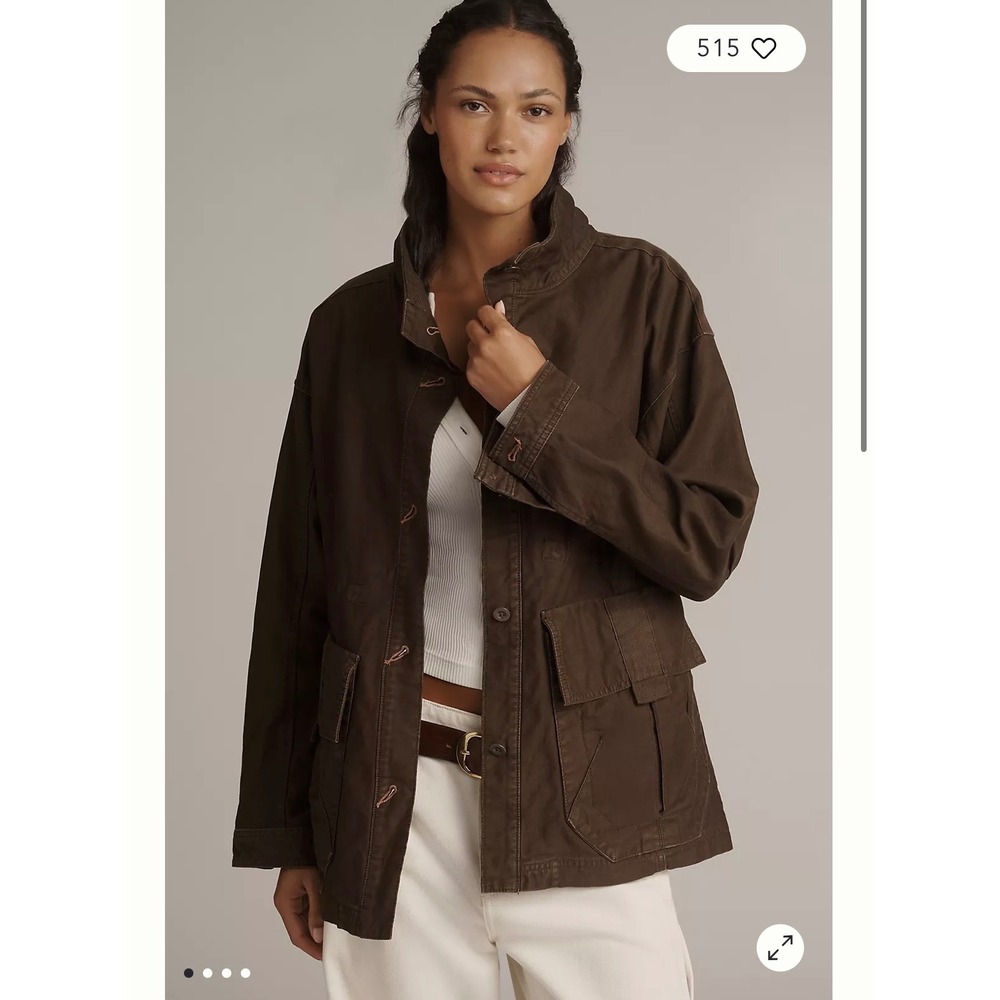 Pilcro Anthropologie Brown Cotton Utility Field Jacket Surplus Cinched Waist